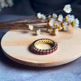 Anel Aliança Inteira Em Ouro Amarelo Com Rubis De 07 Pontos