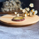 Anel Aliança Inteira Em Ouro Amarelo Com Rubis De 07 Pontos