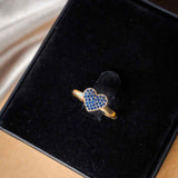 Anel Chuveiro Coração Em Ouro Amarelo Com Safiras Azuis