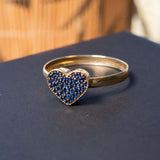 Anel Chuveiro Coração Em Ouro Amarelo Com Safiras Azuis