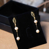 Brincos Pendente Em Ouro Amarelo Com Diamante E Pérolas