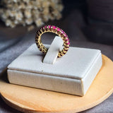 Anel Aliança Inteira Em Ouro Amarelo Com Rubis De 07 Pontos