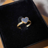 Anel Chuveiro Coração Em Ouro Amarelo Com Safiras Azuis