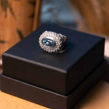 Anel Bold Em Ouro Branco Com Topázio Sky E Diamantes