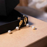 Brincos Pendente Em Ouro Amarelo Com Diamante E Pérolas