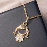 Pingente Menina Em Ouro Amarelo Com Safiras Brancas