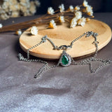 Gargantilha Em Ouro Branco Com Gota De Esmeralda E Diamantes