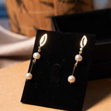 Brincos Pendente Em Ouro Amarelo Com Diamante E Pérolas