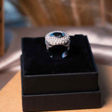 Anel Bold Em Ouro Branco Com Topázio Sky E Diamantes