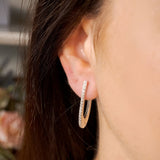 Brincos Argolas Navette Em Ouro Branco Com Diamantes