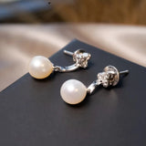 Brincos Pendente Drops Com Diamantes E Pérolas Ouro Branco