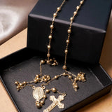 Colar Terço Em Ouro Amarelo Elos Cartier Crucifixo