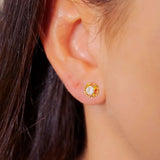 Brincos Stud Solitário Em Ouro Amarelo E Safira