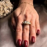 Anel Navette Moderno Em Ouro Amarelo, Branco E Rose