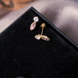 Brincos Stud Orvalho Em Ouro Amarelo Com Safira E Quartzo