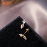 Brincos Stud Orvalho Em Ouro Amarelo Com Safira E Quartzo