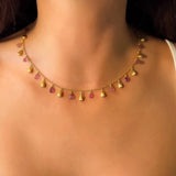 Colar Drops Em Ouro Amarelo Com Ametistas Rosa Naturais