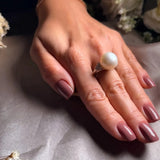 Anel Solitário Ouro Branco Com Diamantes E Pérola South Sea