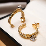 Brincos Meia Argola Moderno Em Ouro Amarelo E Branco