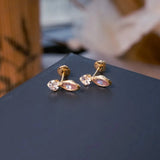 Brincos Stud Orvalho Em Ouro Amarelo Com Safira E Quartzo