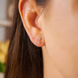 Brincos Stud Orvalho Em Ouro Amarelo Com Safira E Quartzo