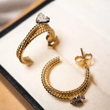 Brincos Meia Argola Moderno Em Ouro Amarelo E Branco