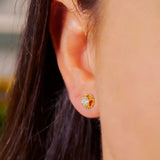Brincos Stud Solitário Em Ouro Amarelo E Safira