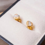 Brincos Stud Coração em Ouro Amarelo, Branco e Rosê