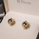 Brincos Hstern Vintage em Ouro Amarelo com Diamantes e Safira Azul