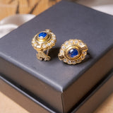 Brincos Hstern Vintage em Ouro Amarelo com Diamantes e Safira Azul
