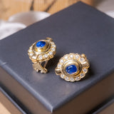 Brincos Hstern Vintage em Ouro Amarelo com Diamantes e Safira Azul
