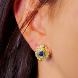 Brincos Hstern Vintage em Ouro Amarelo com Diamantes e Safira Azul