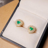 Brincos Heart Em Ouro Amarelo Com Esmeraldas E Diamantes