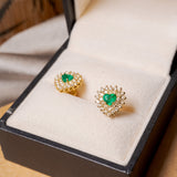 Brincos Heart Em Ouro Amarelo Com Esmeraldas E Diamantes