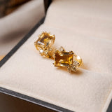 Brincos Flora em Ouro Amarelo com Citrinos e Diamantes