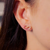 Brincos Infinito em Ouro Amarelo com Diamantes e Turmalinas Rosa