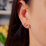 Brincos Infinito em Ouro Amarelo com Diamantes e Turmalinas Rosa