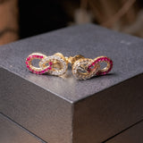 Brincos Infinito em Ouro Amarelo com Diamantes e Turmalinas Rosa