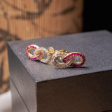 Brincos Infinito em Ouro Amarelo com Diamantes e Turmalinas Rosa