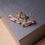 Brincos Infinito em Ouro Amarelo com Diamantes e Turmalinas Rosa