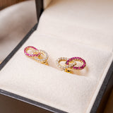 Brincos Infinito em Ouro Amarelo com Diamantes e Turmalinas Rosa