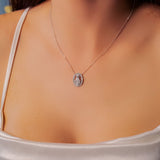 Colar Elo Português Nossa Senhora Aparecida em Ouro Branco e Diamantes