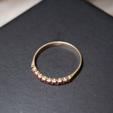 Anel Meia Aliança Em Ouro Amarelo Cravejado Com 09 Rubelitas Naturais