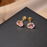 Brincos Solitários Em Ouro Amarelo Com 02 Zircônias Rosa