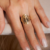 Anel Nossa Senhora Aparecida Em Ouro Amarelo e Safiras