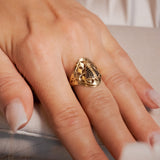 Anel Nossa Senhora Aparecida Em Ouro Amarelo e Safiras