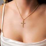 Pingente Cruz em Ouro Amarelo e Safiras Brancas