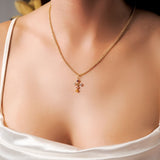 Pingente Cruz em Ouro Amarelo e Pedras Brasileiras