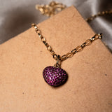 Pingente Coração em Ouro Amarelo e Rubelitas Pequeno