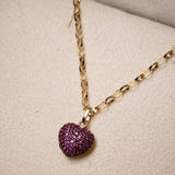 Pingente Coração em Ouro Amarelo e Rubelitas Pequeno